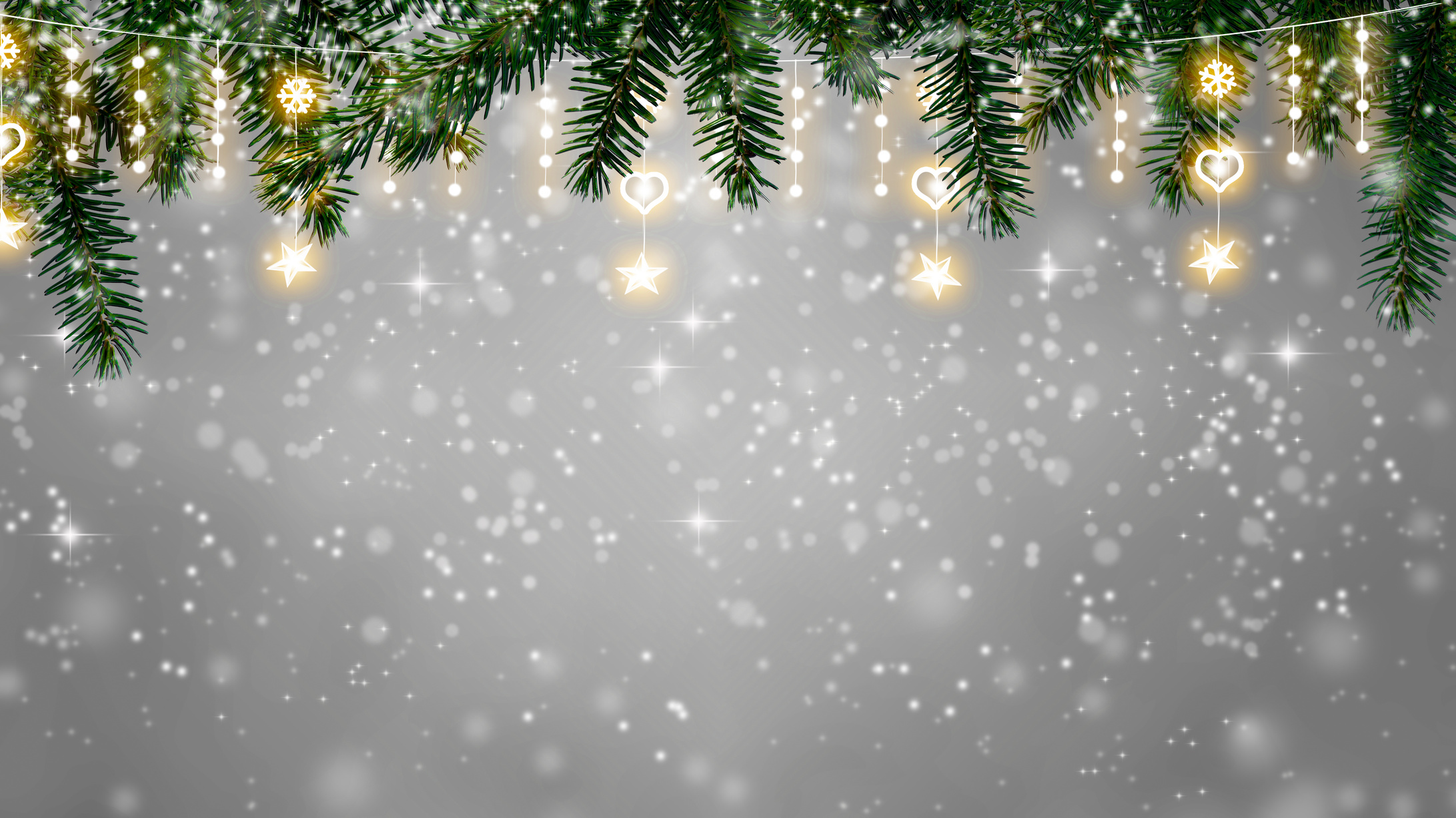 christmas background - twinkling snowfall on deco